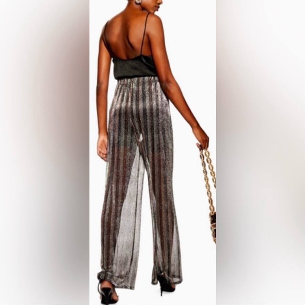 Topshop Sheer Striped Glitter Wide Leg Pants